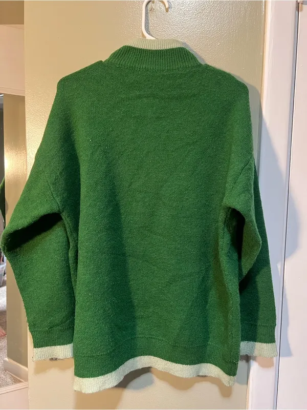 Vencede Women's Sz Medium Full Zip Sweater Green Gray Large Butterfly Print Soft - Image 6