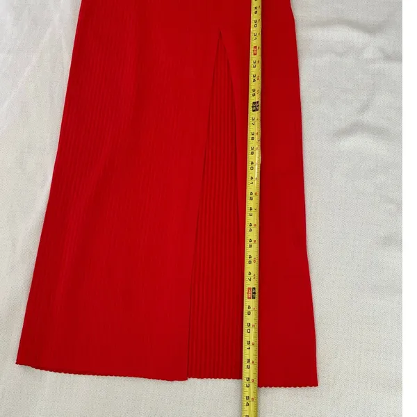 line and dot red long sleeve maxi‎ dress with slit XS - Image 7
