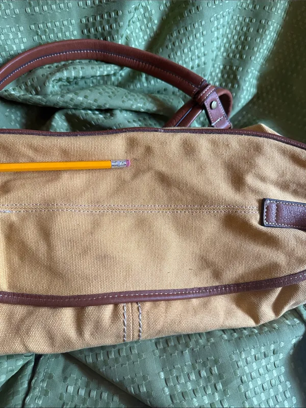 BORN Women’s Canvas Tote Bag with Brown genuine Leather Trim - Mustard - Image 14