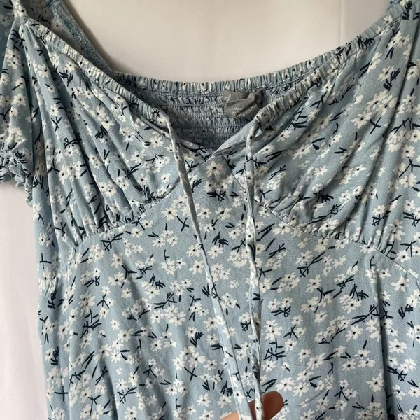 Sky‎ and Sparrow rayon blue and white floral dress drawstring cottagecore ruched - Image 4
