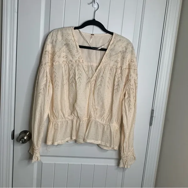 Free People‎ counting stars gold peasant blouse boho size large - Image 3