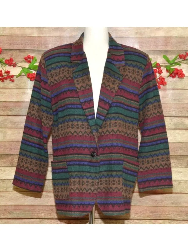 Vintage 90s Tracy Evans Size L Southwestern Aztec Blazer Jacket Boho Western - Image 2