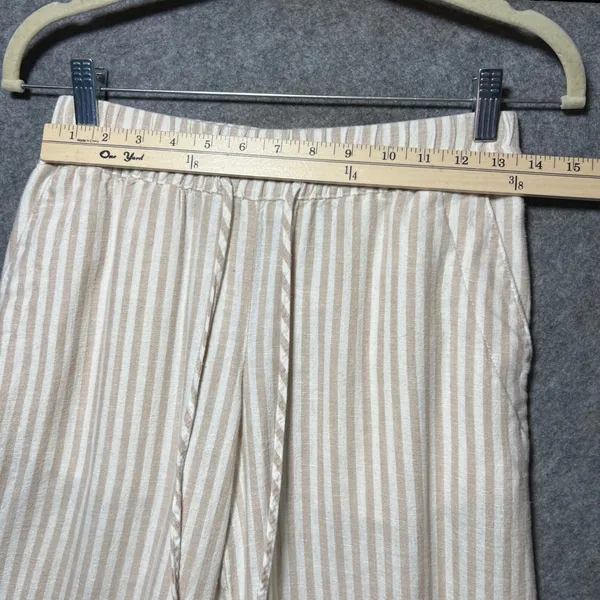 A New Day‎ Tan White Striped Linen Blend Wide Leg Drawstring Pants XS - Image 2