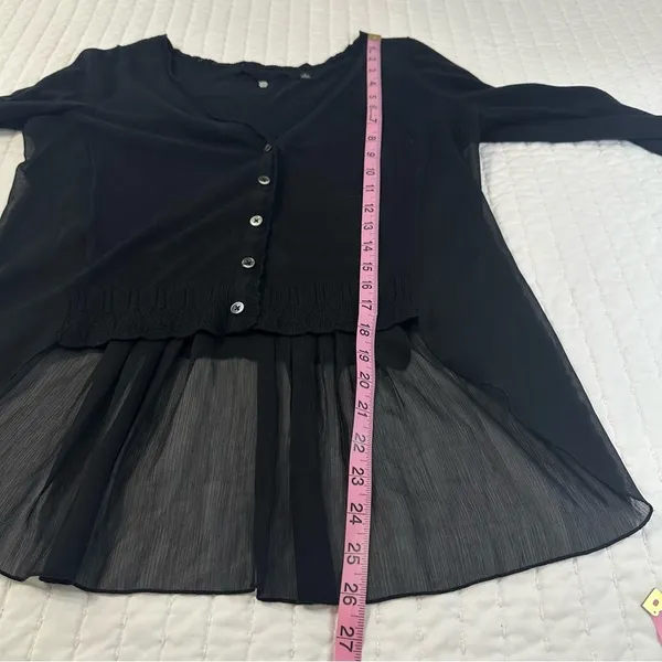 Knitted And Knotted By Anthropologie Elegant Black V-Neck Ruffle Cardigan Size S - Image 4