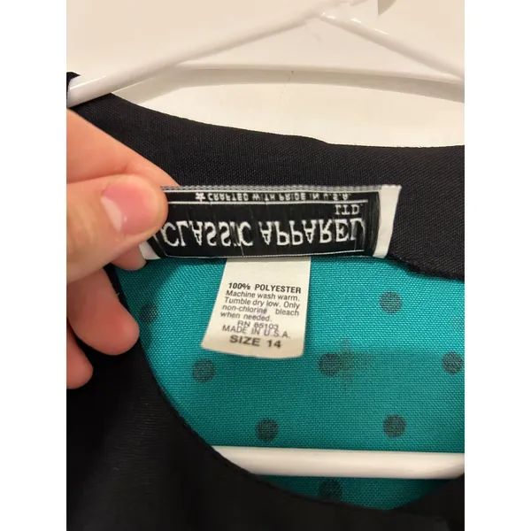 Classic Apparel Ltd 80s Vintage Teal Polka Dot Button Front Blazer Puff Shoulder - Image 4