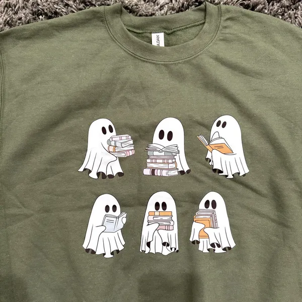 Book Reading Ghost Sweatshirt in Green, Size M​​​​​ - Image 3
