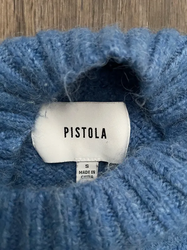 Pistola Alpaca Blend Blue Mock Neck Sweater Small Fuzzy Knit Pullover - Image 2