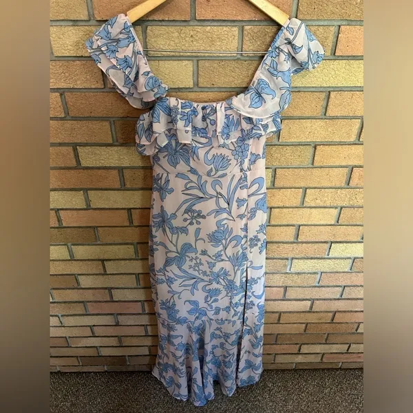 Lulu’s Adelaide Blush Floral Print Off-the-Shoulder Maxi Dress Size XS - Image 3