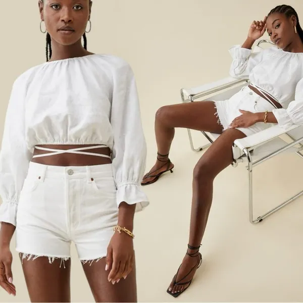 Reformation Charlie High Rise Jean Shorts in Vintage White Size 31 - Image 3