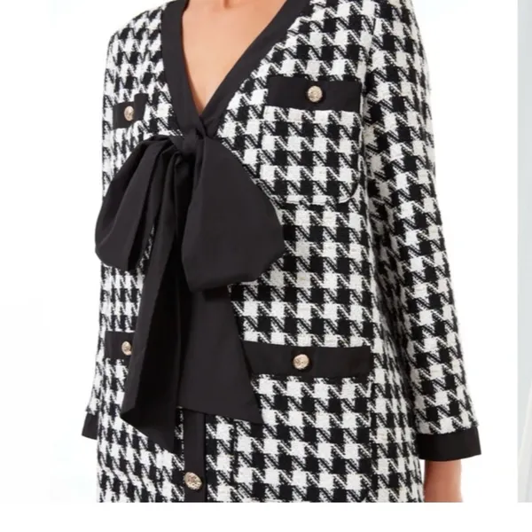 Pomander Place Black White Tweed Bow Mini Dress 2X | NWT Chic Classic - Image 14