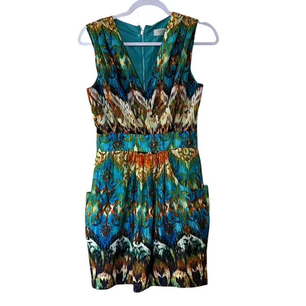 Guess Los Angeles VTG Mini Sheath Dress Y2K Watercolor Formal Party Dress - Image 2