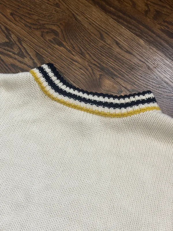 Top shop oversized puff striped sleeve mock neck cable knit sweater medium - Image 5