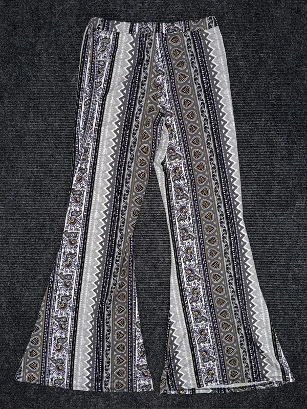Eye Candy Women's Boho Mid Rise Flare Pants L Festival Multicolor Hippie Gypsy Paisley - Image 2