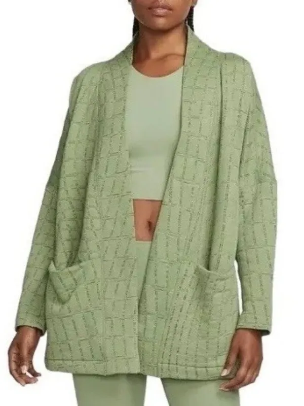 Nike Cardigan Size Small Oil Green Reversible Jacquard Knit Wrap‎ Pilates Cozy - Image 13