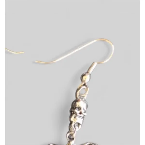 Silver Halloween Skeleton Dangle Earrings Gothic Vintage Style - Image 6