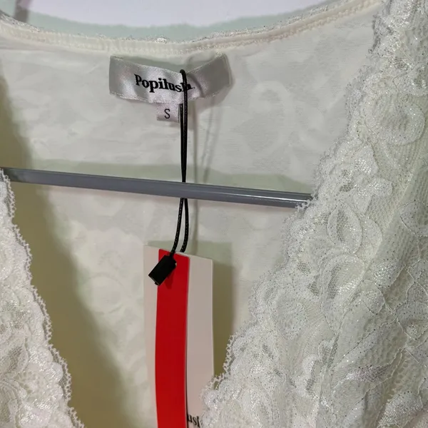 NWT Popilush Lace Bodysuit‎ White Deep V Thong Shapewear Tummy Control Small - Image 6