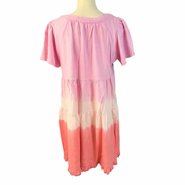 UMGEE Women's Linen Blend Color Block Tiered Mini Dress Sz L Festival Beachy - Image 3