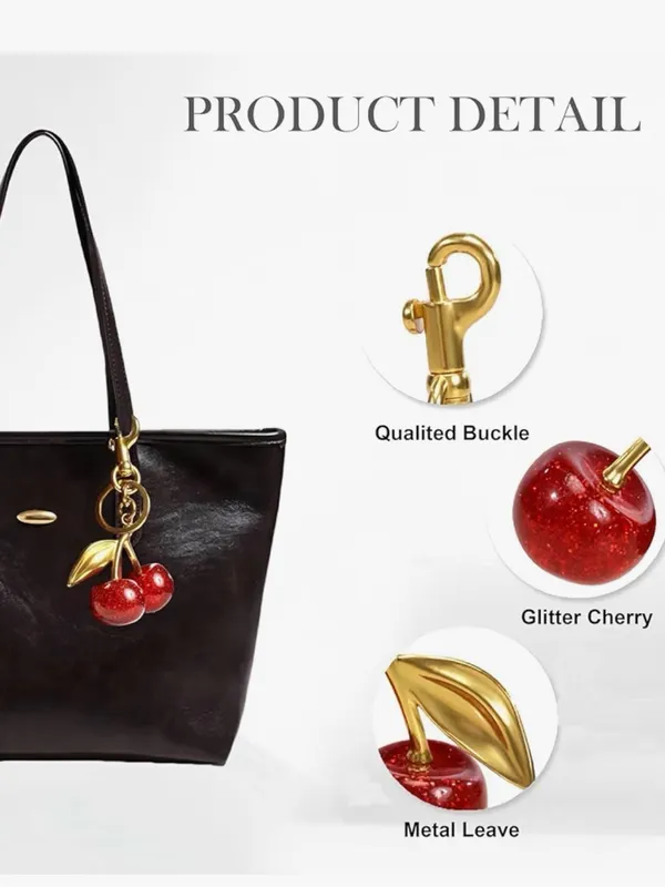 Gold Cherry Keychain Bag Charm with Red Glitter Cherries - Image 2