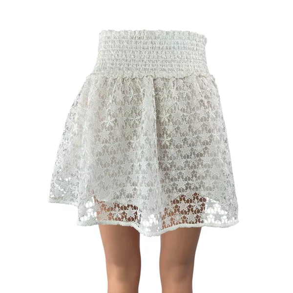 Hill House White Star Lace Smocked Elastic Waist Mini Flare A-Line Skirt Size S - Image 2