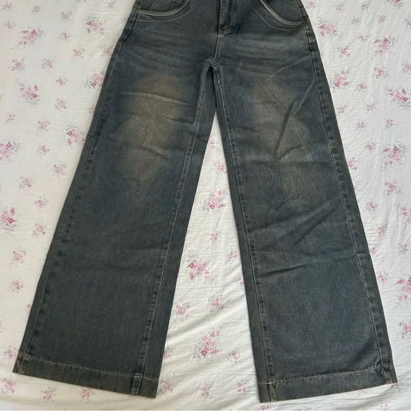 Acubi vintage wash look wide leg high waisted jeans READ DESCRIPTION - Image 3