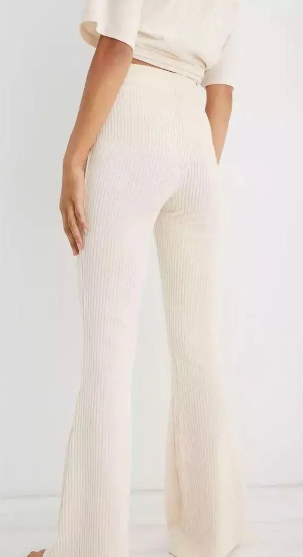 Aerie White Ribbed Flare Pants - Image 2