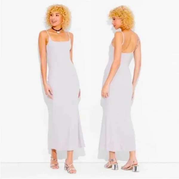 NWT Wild Fable Spaghetti Straps Ribbed Maxi Slip Dress Stretchy Gray Women's L - Image 2