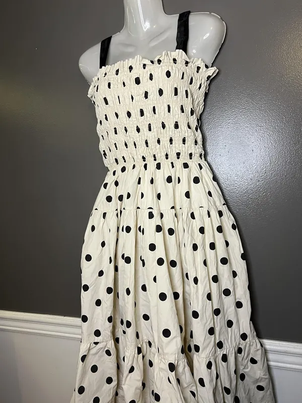 En Saison Dress Womens Medium White Polka Dot Smocked Tiered Maxi Sundress - Image 6