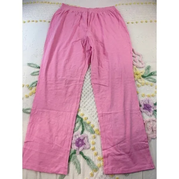 Candace Cameron Bure‎ Pink Smocked Waist Wide Leg Pants Cotton Linen Blend L - Image 3