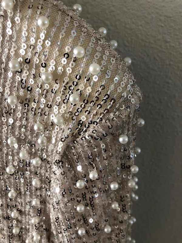 Mable silver gold shimmer sequin with beaded pearl accents NWT S - Image 6