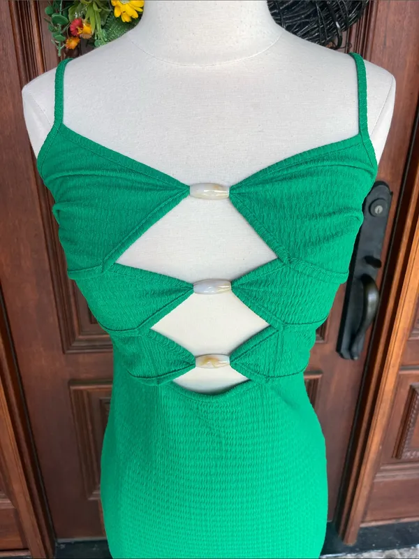 Green Cutout Maxi Dress with Spaghetti Straps - Image 2