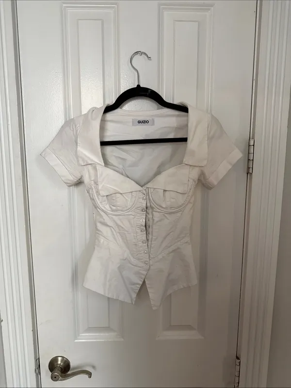 Danielle Guizio Lia Buttondown Corset White Top XXS - Image 2