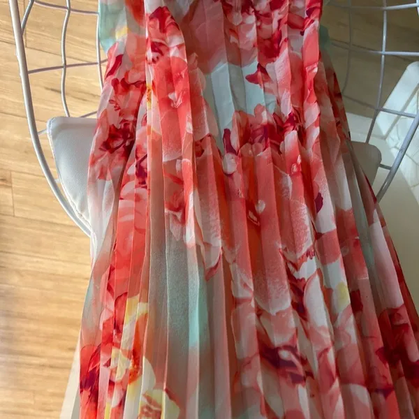 B. Darlin Long Maxi Pleated Dress, Aqua/Coral, Size 1/2, NWT - Image 6