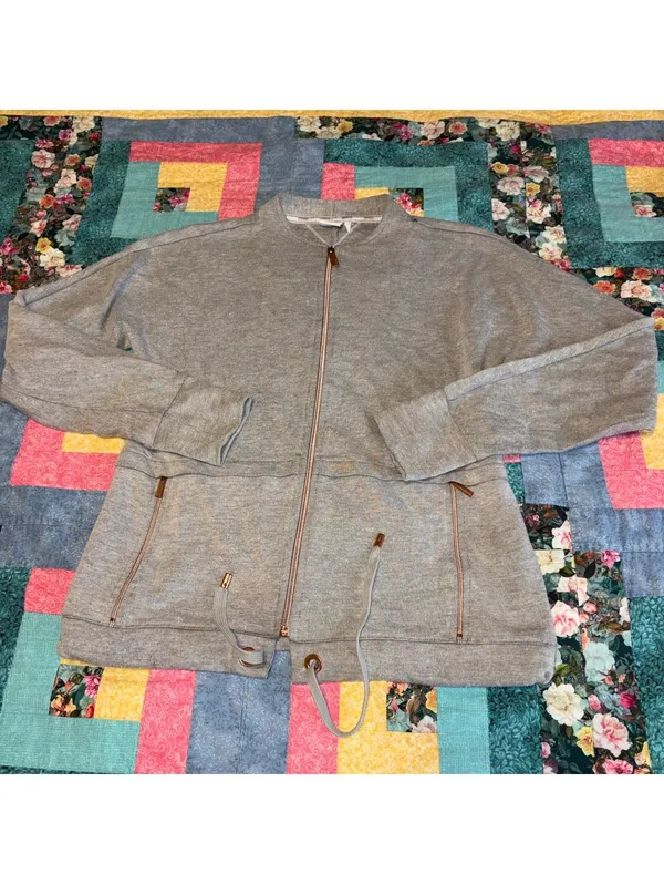 BMW $112 Woman’s S Gray Full Zip Sweat Jacket with Drawstring Hem Zip Pockets - Image 3