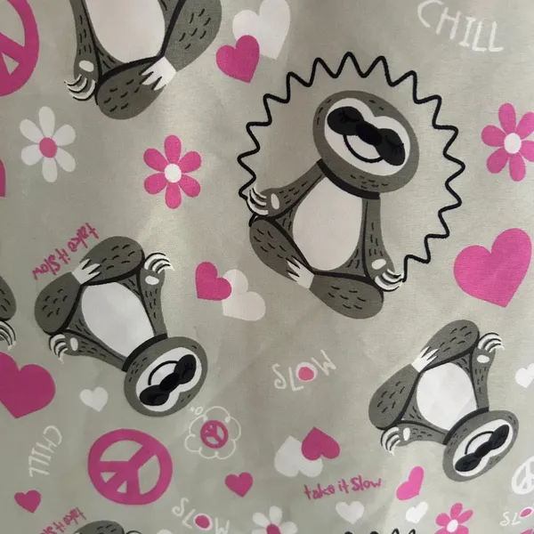 Serene Uniforms Sloth Print Scrub Top Pink Peace Hearts Pockets Women’s MEDIUM - Image 7
