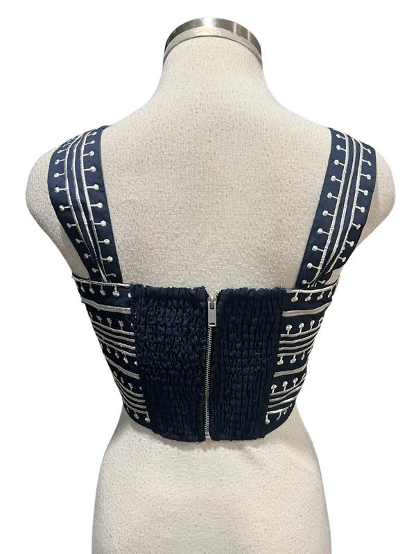 Avec Les Filles Cotton Embroidered Square-Neck Tank Top iNavy/Cream Size XS NWT - Image 6