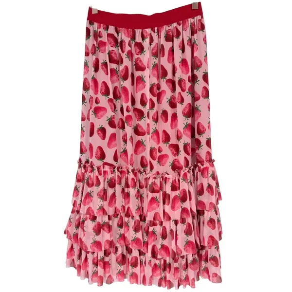 NWT Anthropologie Eva Franco‎ Strawberry Print Tiered Tulle Midi Skirt Size XS - Image 6