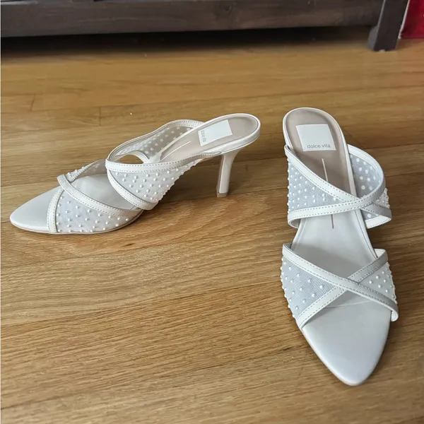 Dolce Vita Mandel Pearl Ivory Mesh Mule Heel Sandals - Image 5