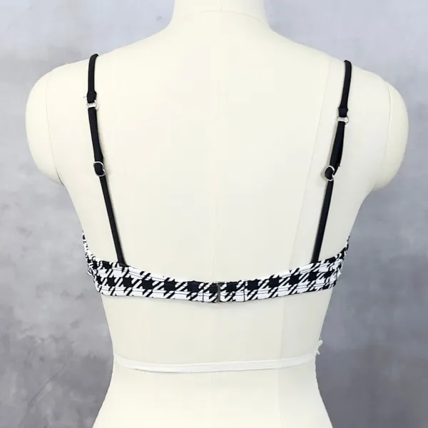 Houndstooth Bikini Top Women‎ Large Ruffle Stretch Retro Beach Preppy Chic - Image 5