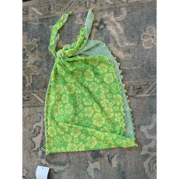 Kulani Kinis Mini Mesh Sarong - Lime Green Floral Cover-up Sarong Sz S NWT - Image 9