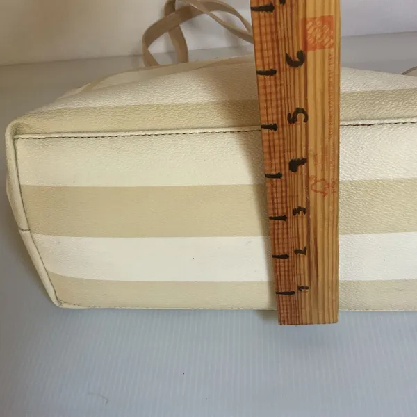 Kate Spade New York Striped Tote Bag Cream Beige Spade Charm Bow Shopper - Image 11