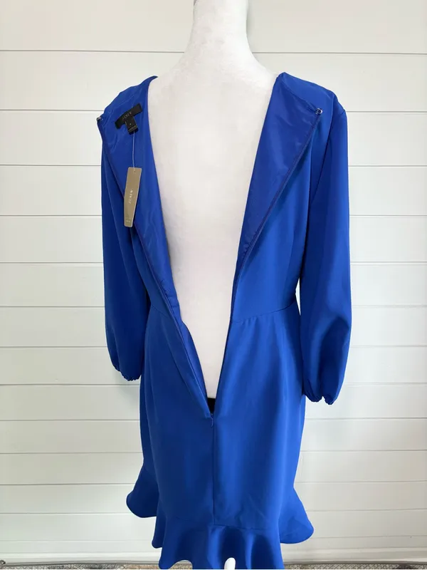 J. Crew Cobalt Royal Blue‎ Long-Sleeve ruffle-front dress Size 6 NEW - Image 5