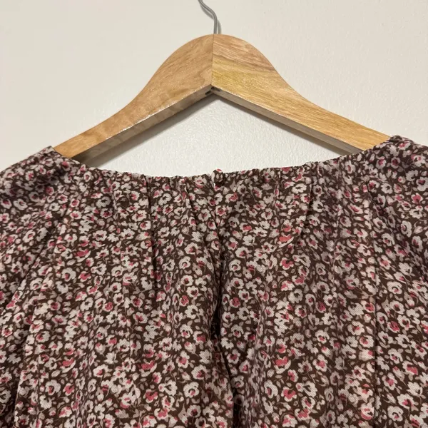 Abercrombie & Fitch Floral Puff Sleeve Blouse Size XS Brown - Image 5
