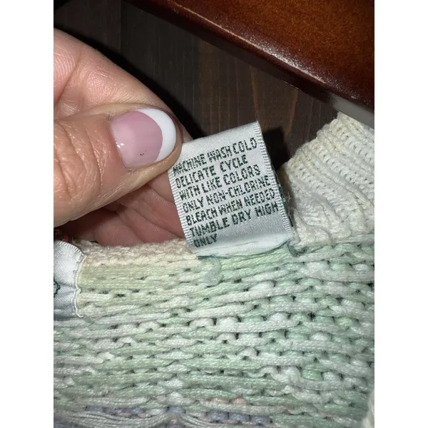 VTG Marsh Landing Sweater Women's‎ L Large Pastel Fair Isle Cardigan Cream 90s - Image 4