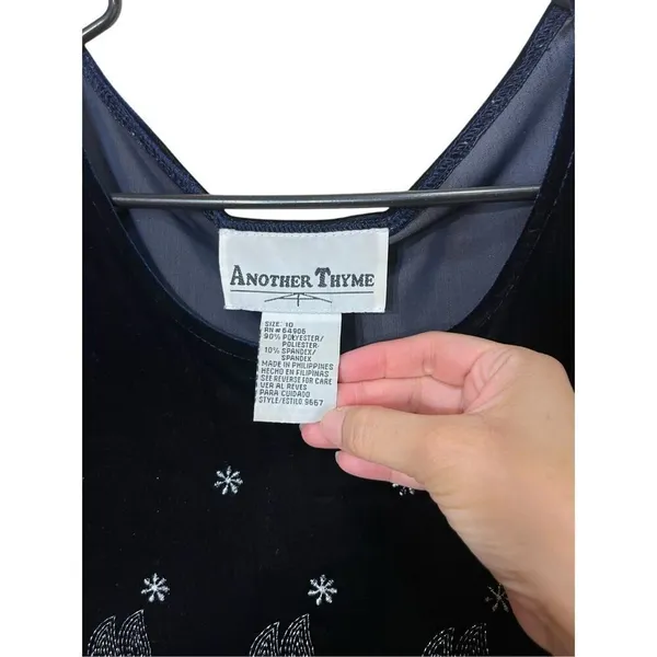 Vintage Another‎ Thyme Blue Velvet Maxi Dress Embroidered Flowers Size 10 - Image 5