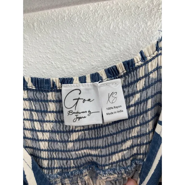 Goa Dress Womens XS Blue White Maxi Resort Beach Coastal‎ Luxury Flowy - Image 3