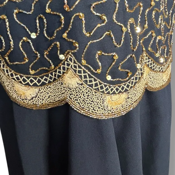 Vintage Beaded Black Gold Drop Waist Metallic Sequin Cocktail Dress Sleeveless 4 - Image 9