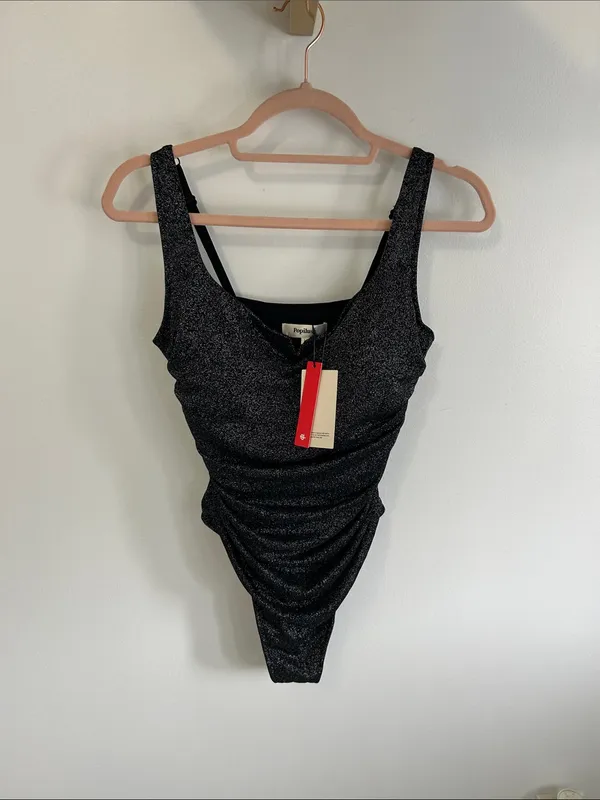 Popilush Ruched Metallic Knit Square Neck Slimming Bodysuit - Image 4