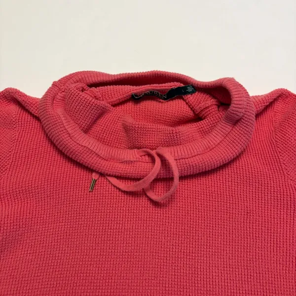 Lauren Ralph Lauren Funnel Neck Sweater Womens Large Pink Waffle Knit Drawstring - Image 3