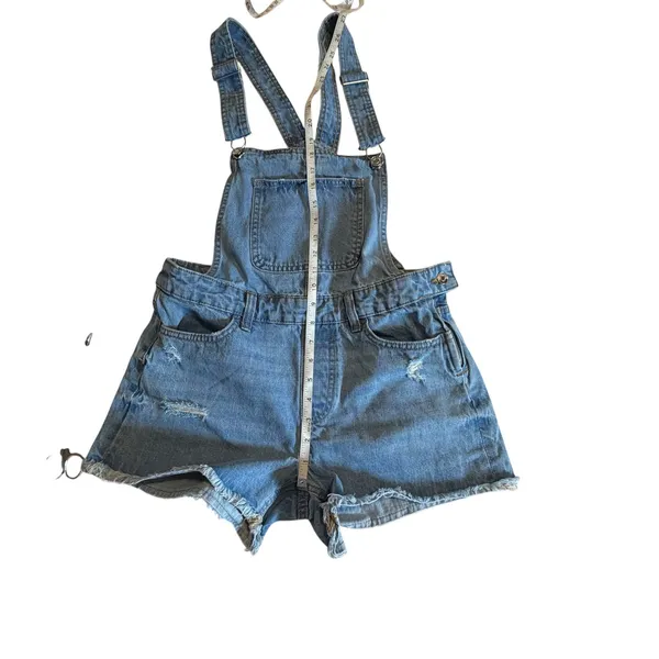 Bershka Denim Shortalls Light Wash Distressed Jean Overalls Womens Size Small - Image 4
