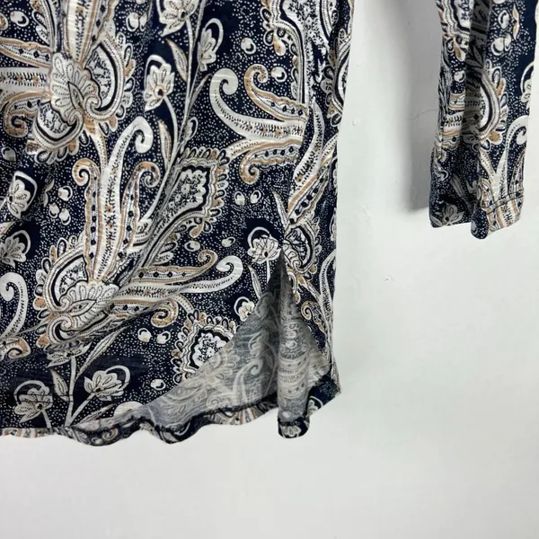 Lucky Brand Printed Woven Mix Top Button Front Navy Size Medium M EUC L1448 - Image 7